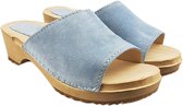 Houten sandalen met suede leren upper - Mint Blue - maat 42