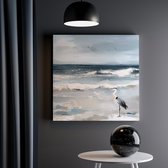 Artaza Canvas Schilderij Kunstwerk van een Reiger op het Strand - 30x30 - Klein - Foto Op Canvas - Canvas Print