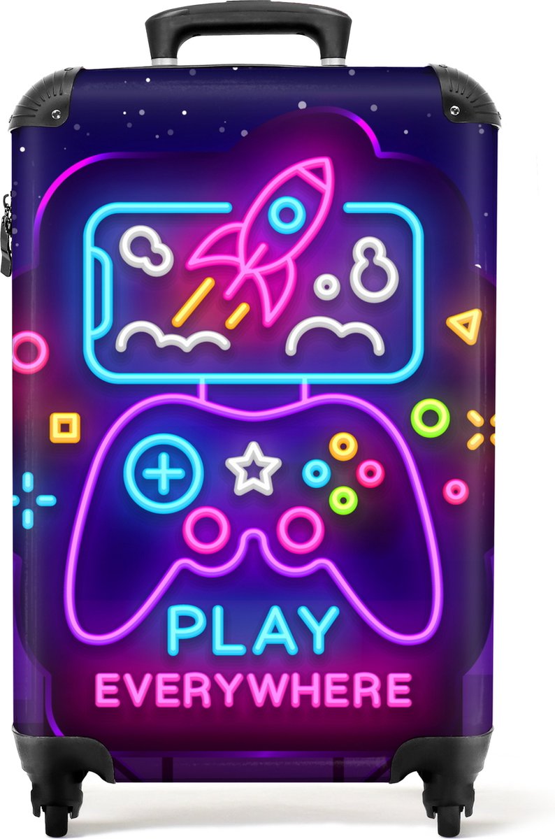 NoBoringSuitcases.com® - Gaming kinderkoffer jongen - Kindertrolley jongens - Handbagage koffer lichtgewicht - Reiskoffer trolley kinderen - Kinder rolkoffer met wieltjes - Past binnen 55x40x20 en 55x35x25
