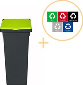 Plafor Fit Bin Prullenbak met Deksel voor Afvalscheiding - 20L – Zwart/Groen - Inclusief 5-delige Stickerset - Afvalbak voor gemakkelijk Afval Scheiden en Recycling - Afvalemmer - Vuilnisbak voor Huishouden, Keuken en Kantoor - Afvalbakken - Recyclen