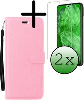 Hoes Geschikt voor Google Pixel 8a Hoesje Bookcase Hoes Flip Case Book Cover Met 2x Screenprotector - Hoesje Geschikt voor Google Pixel 8a Hoes Book Case Hoesje - Lichtroze