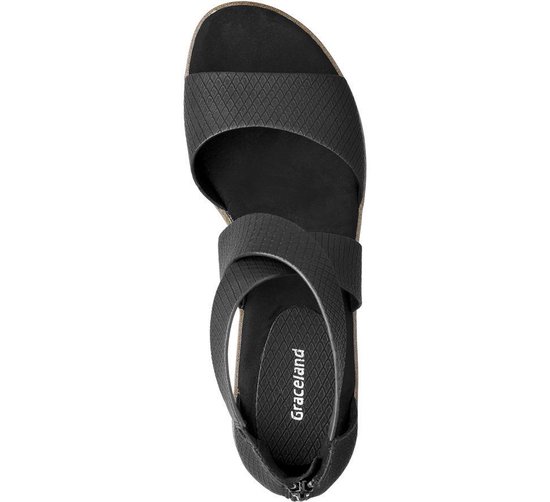 Graceland Dames Zwarte sandaal met wafelprint - Maat 39 | bol