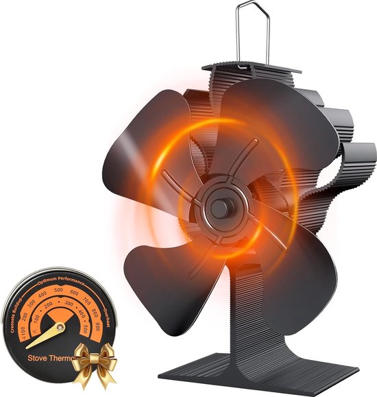 Houtkachel Ventilator - Houtkachel - Haard Ventilator - Kachelventilator Voor Houtkachel - Kachelventilator - Ventilatorkachel - 4-Blad Ontwerp - Geen Extra Stroomverbruik - Automatische Oververhittingsbescherming - Optimale Luchtcirculatie