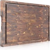Grote snijplank van hout, premium acaciahout, snijplank voor keukenplaten, met sapglijbaan, opvangschaal, antislip poten, groot, 42 x 30 x 2,5 cm