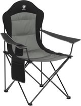 Vouwbare Campingstoel Oversized Gewatteerde Arm Inklapbaar Stalen Frame Hoge Rugstoel met Bekerhouder Zijtas Zware Ondersteuning 136kg (Z'wart-1) beach sling chair