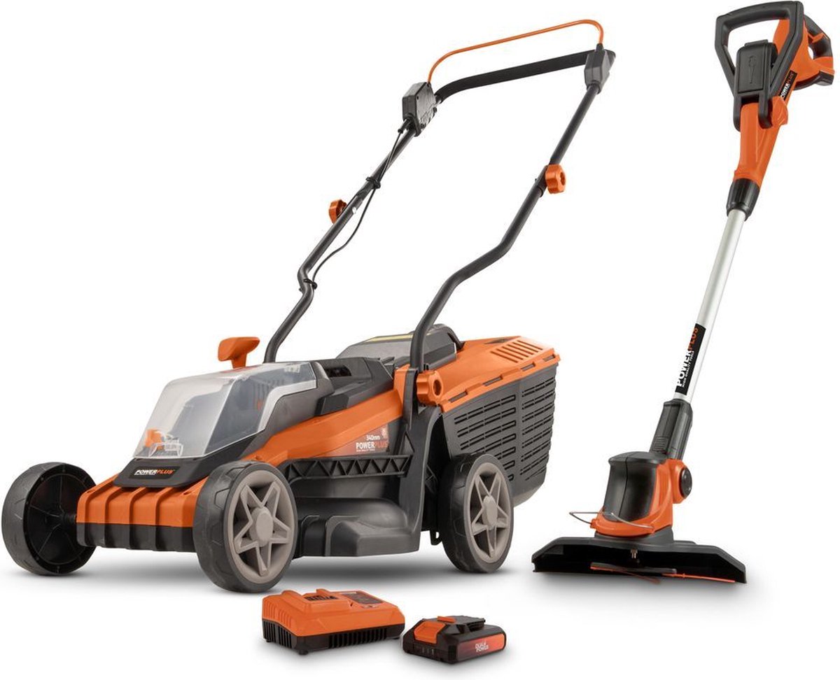 Bol.com Dual Power Accu-grasmaaier en grastrimmer POWDPG75565 - Grasmaaier van 20 V en 340 mm Ø en grastrimmer van 20 V en 230 m... aanbieding
