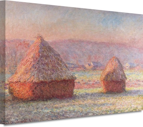 Witte Frost, lever du soleil - Portrait de Claude Monet - Portrait de meules de foin - Tableau sur toile Paysage - Tableaux Classique - Toile de Décoration murale - Accessoires de chambre 60x40 cm