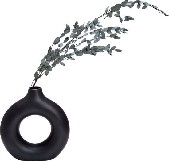 QUVIO Donut vaas – Vazen – Vaas keramiek – Vaas zwart - Vazen zwart – Ronde vaas – keramische vaas- Vaas rond – Donut vaas zwart- Vaas 23 cm