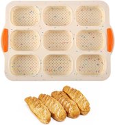 Bastix - Broodbakvorm siliconen, stokbrood bakvorm, anti-aanbak stokbrood bakvormen, 9 holtes broodvorm, mini stokbrood bakvorm, voor het bakken van brood, soepstengel, broodjes