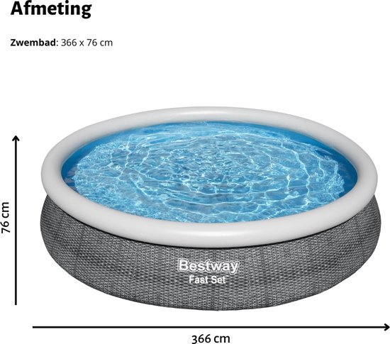 Bestway Fast Set opblaasbaar zwembad, grijs rotanprint. Afmeting 366 x 76 cm.