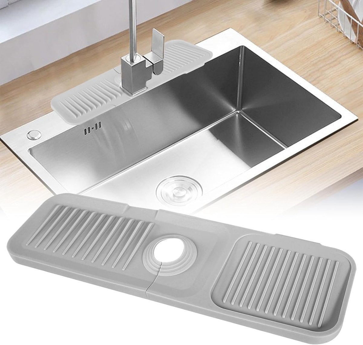Spatbescherming voor gootsteen - Siliconen afdruipmat voor waterkraan en wastafel - Grijs - Keuken en badkamer - Werkbladbescherming