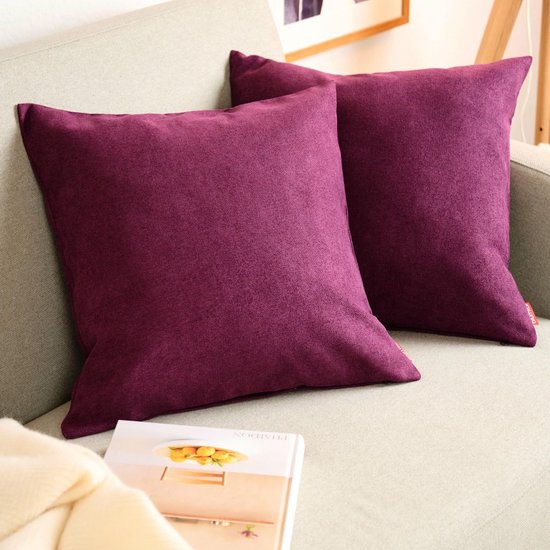 Housse de coussin en chenille - coussin de canapé douillet avec fermeture éclair cachée, kussen décoratif doux avec support Oeko-Tex, 30 x 50 cm, lot de 2, aubergine - violet