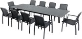 MYLIA Tuineetset van aluminium en textileen: een verlengbare tafel L200/300 cm en 10 opstapelbare fauteuils - Antraciet - MILLAU van MYLIA L 300 cm x H 89 cm x D 102.5 cm