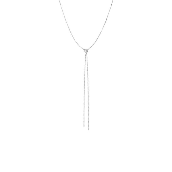 Lucardi Dames Zilveren Y ketting met hart zirkonia - Ketting - 925 Zilver - Zilver - 48 cm