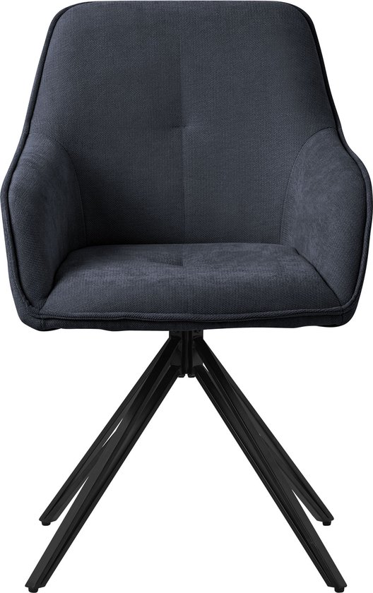 ML-Design eetkamerstoel draaibaar van geweven stof, zwart, woonkamerstoel met armleuning & rugleuning, 360° draaibare stoel, gestoffeerde stoel met metalen poten ergonomische fauteuil keukenstoel