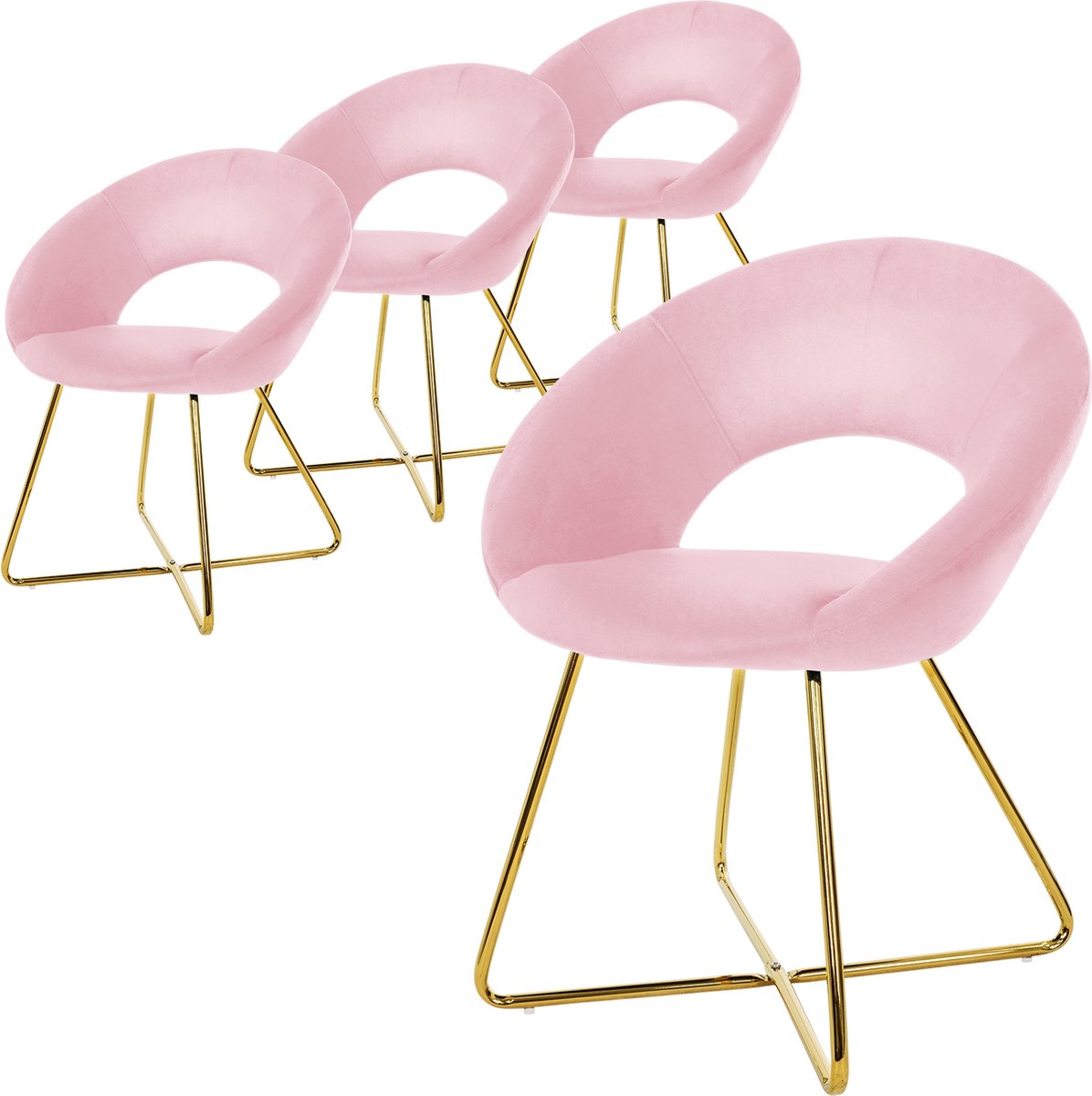 ml-design eetkamerstoelen set van 4 roze fluweel woonkamerstoel met ronde rugleuning gestoffeerde stoel met gouden metalen poten ergonomische eettafel fauteuil keukenstoel kuipstoel kaptafelstoel