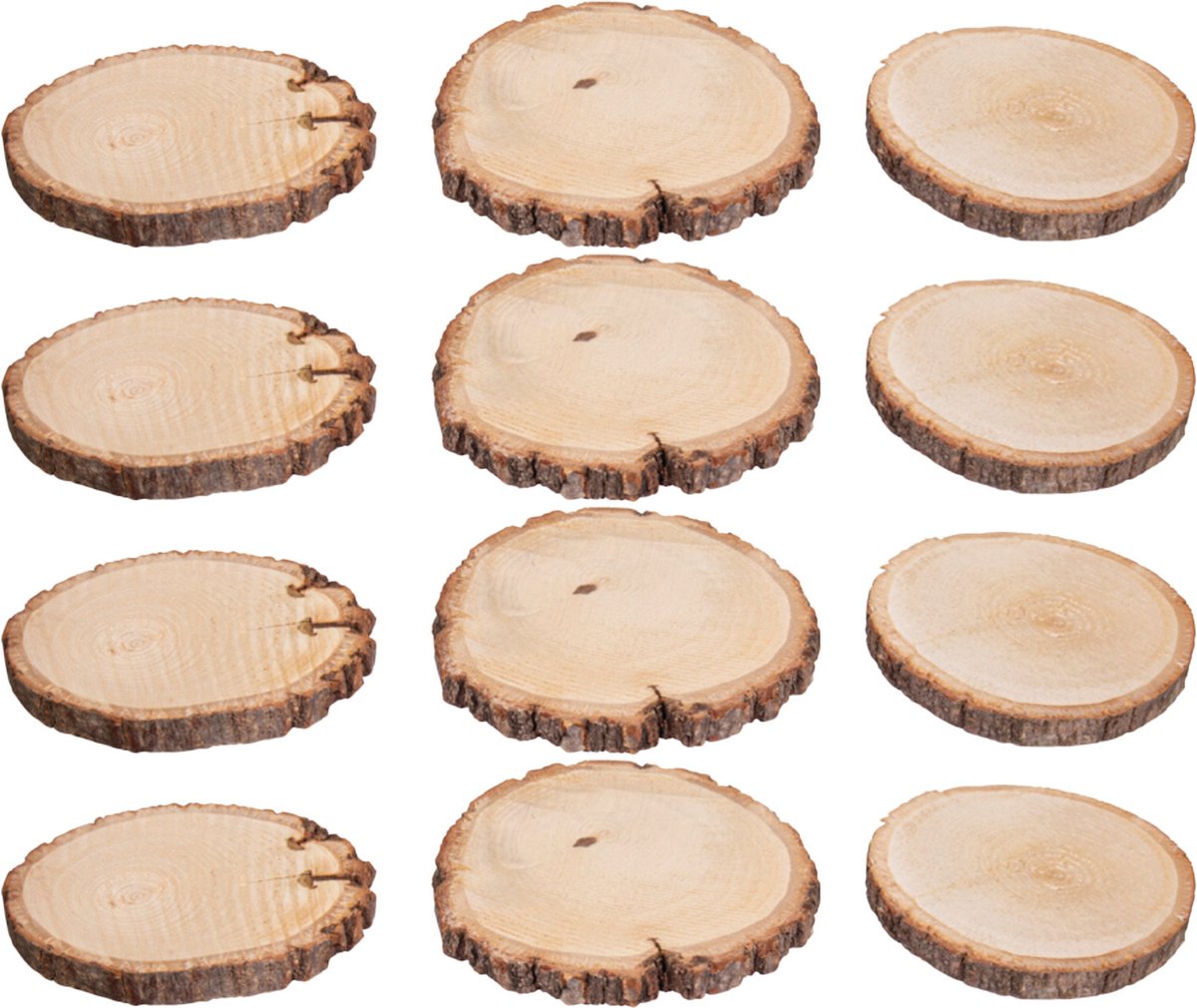 Rayher Decoratie boomschijf met schors - berkenhout - D11 cm - 12x stuks - Knutselen/hobby