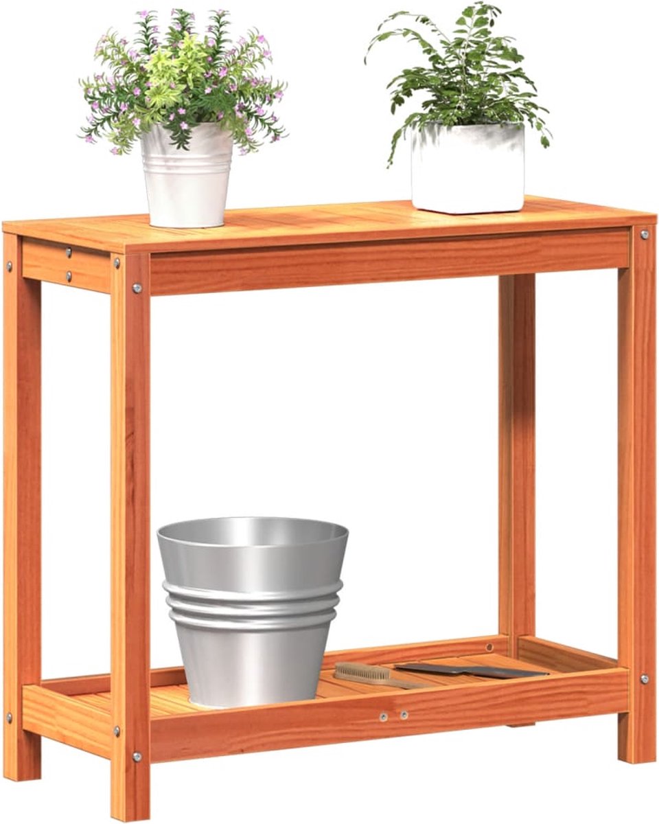VidaXL Oppottafel met schap 82 5x35x75 cm massief grenenhout wasbruin