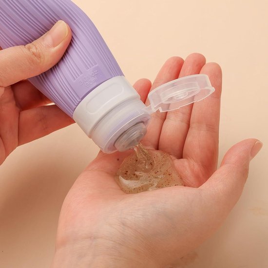 Set van 4 siliconen reisflessen, lege reisfles 90 ml, lekvrije reiscontainer, cosmetische fles klein, shampoo reisformaat, waterdicht en lekvrij, voor shampoo, cosmetica van Merkloos — afbeelding 5