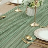 Tafelloper saliegroen, 3 stuks, 90 x 400 cm tafelloper, groene tafelloper van gaas, boho tafelkleed voor bruiloft, feest, bruidsdouche, tafeldecoratie (3, tafelloper salie)