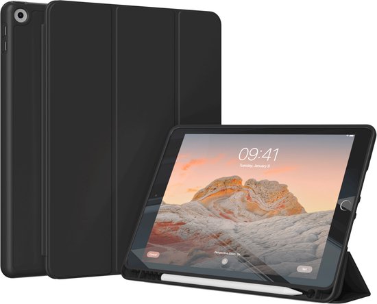 Accezz Tablet Hoes Geschikt voor iPad 9 (2021) 9e generatie / iPad 8 (2020) 8e generatie / iPad 7 (2019) 7e generatie - Accezz Smart Silicone Bookcase - Zwart