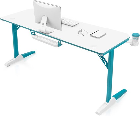 GIANTEX 160 cm lange computertafel, industrieel bureau met gesplitst tafelblad en hoofdtelefoonhaak, werkstation met robuust metalen frame voor werkkamer, slaapkamer, eetkamer