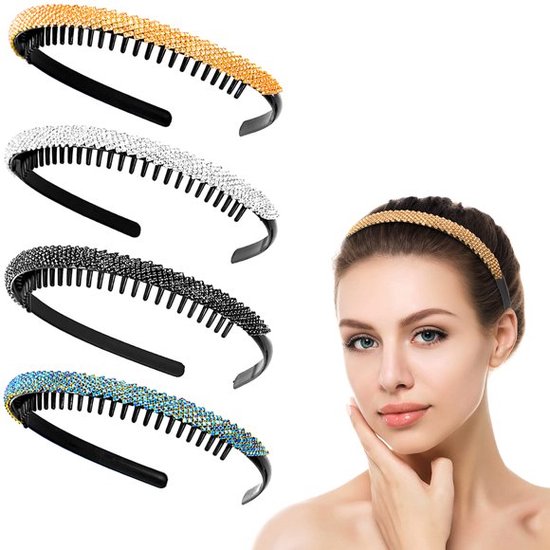 Meisjes Haar diadeem van diamant accessoires Set - 4 stuks plastic hoofdband - tanden kam hoofdband - Antislip haarhoepel - Unisex sport mode haarband accessoires