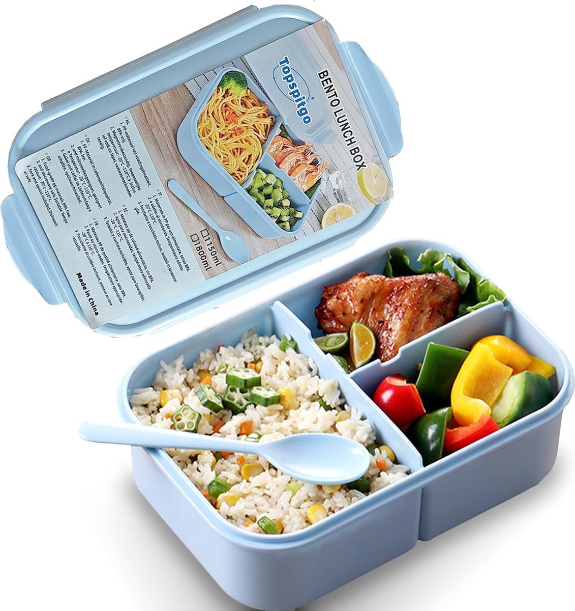 Lunchbox met compartimenten, volwassene, broodtrommel, bentobox, lunchbox, lunchbox, bentobox, magnetronbestendig, ontbijtbox, snackbox, voor school en tuin