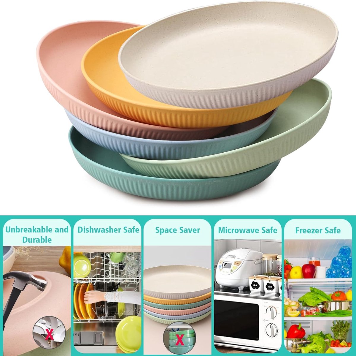 Lot De 6 Assiettes Plates En Plastique Rouge 23,5 Cm - Incassables, Lavables Au Lave-vaisselle, Micro-ondes, Sans BPA - 7