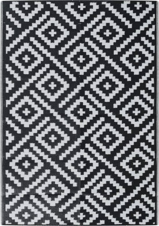 vidaXL - Buitenkleed - 140x200 - cm - polypropeen - wit - en - zwart