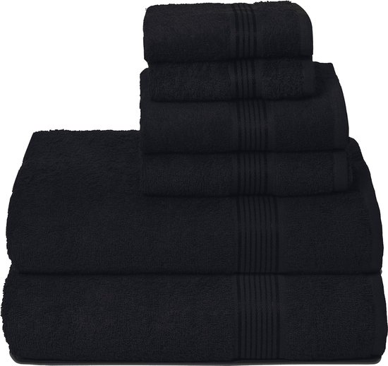 Ultra Soft Set van 6 katoenen handdoeken, bevat 2 extra grote badhanddoeken 70 x 140 cm, 2 handdoeken 40 x 60 cm en 2 wasbedden 30 x 30 cm, zwart