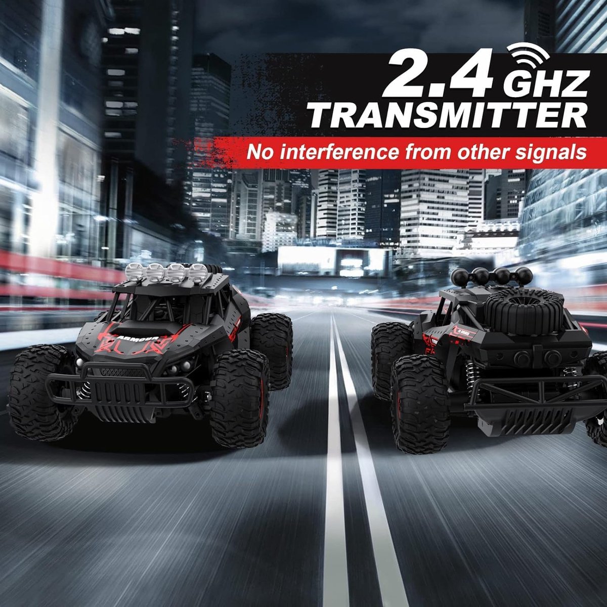 Kizeefun Op afstand bestuurde auto, 2,4 GHz, 1/20 RC auto, terreinwagen, 20 km/u, voor alle terreinen, elektrische offroad met 2 accu's, 50 minuten speeltijd en led-koplampen, kerst