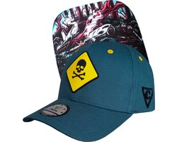 Capiche® Curved Baseball Pet Heren – Mayday – Blauw & Geel Rubber – Verstelbaar met Druksluiting – Sportcap – Curved Pet – Rubber Logo Op Pet – Disaster Collectie