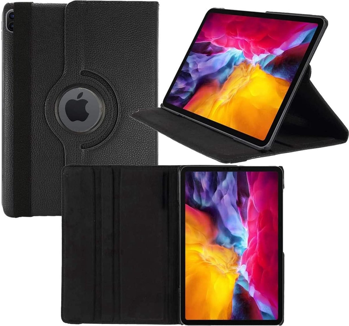 Book Cover Geschikt voor: iPad Air 13 inch (2025) M3 / Air 13 inch (2024) M2, iPad Air 6 2024 hoes en Apple iPad Pro 2020 / 2021 / 2022 Hoes (12.9 inch) Draaibaar Hoesje - Multi stand Case - Zwart