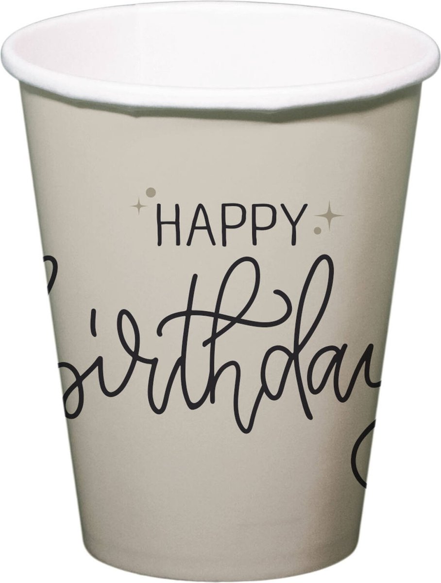 Folat - Crème noir bekers happy birthday - 8 stuks - 250 ml