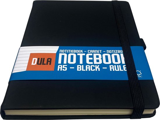 Cahier DULA A5 Zwart ligné avec couverture rigide