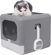 Bac à litière pour chat avec tiroir - Avec pelle - Pliable - L 43 x l 40,5 x H 37,5 cm - Bac à litière spacieux - Gain de place