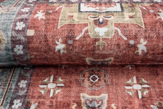 Tapiso Tapis Imprimé en Flanelle Vintage Traditionnel Salon Tapis Lavable Antidérapant Taille - 80x150