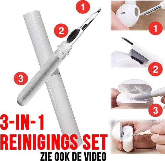 Allernieuwste kit de nettoyage Apple Airpods Stylo 3 en 1 - Nettoyage des bouchons d'oreille Air Pod - Kit de Nettoyage Airpod - Oreilles désinfectantes - Wit