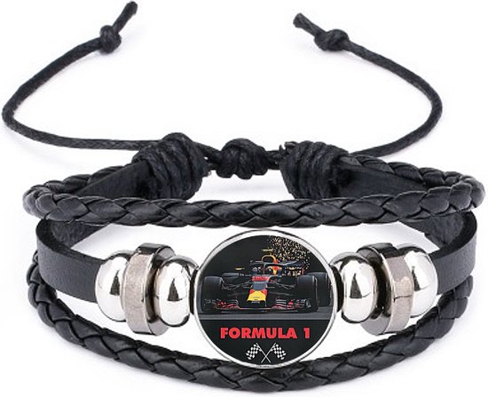 Allernieuwste.nl® Armband Formule 1 Racing F1 Leer - Dames Heren Armbanden Unisex - Leder - 26 cm