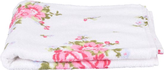 Homescapes badstof badhanddoek wit vintage bloemen roze