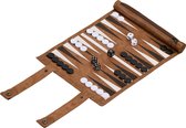 Relaxdays backgammon reiseditie - oprolbaar - kunstleer - 32 x 26 cm - met speelstenen
