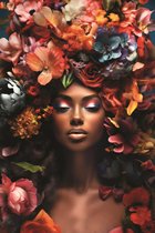 Flower Power Woman I - 120cm x 180cm - Fotokunst op akoestisch schilderij | Wanddecoratie