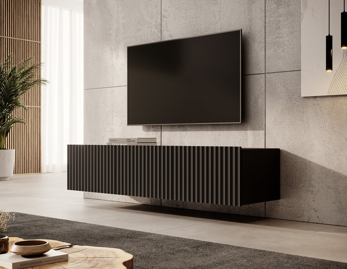MEUBELLA TV-Meubel Pepinos - Mat zwart - 150 cm