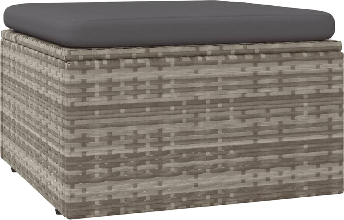 vidaXL Voetensteun - met - kussen - 55x55x30 - cm - poly - rattan - grijs