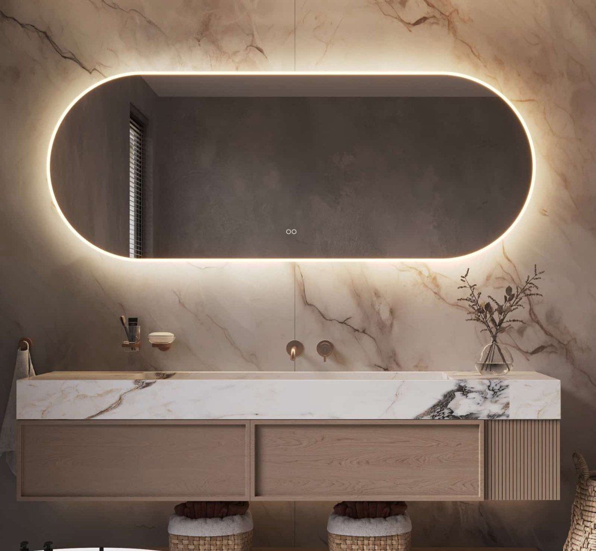 Schaere - Ovale Badkamerspiegel - Directe en Indirecte Verlichting - Spiegel Verwarming - Instelbare Lichtkleur - Dimfunctie - 180×70 cm