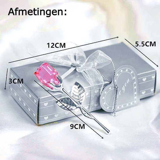 Allernieuwste.nl® Chrystal Argent Red Rose dans une belle boîte cadeau - Amour pour femme ou petite amie et fête des mères - Rose rouge - 55 x 120 mm