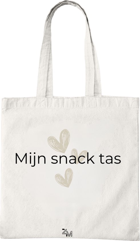Katoenen Tas met Print - Mijn Snack Tas Design - Tote Bag - Wit