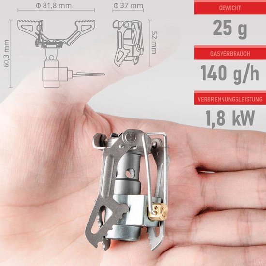 Compact campingkooktoestel 18 kW campingstoof titanium behuizing mini-gasfornuis met gasregeling - ideaal voor camping en outdoor gebruik van Merkloos — afbeelding 3