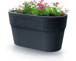 Prosperplast Plantenpot/bloempot Windsor - buiten/binnen - design kunststof - antraciet - L28 x B15 x H15 cm - Ovaal